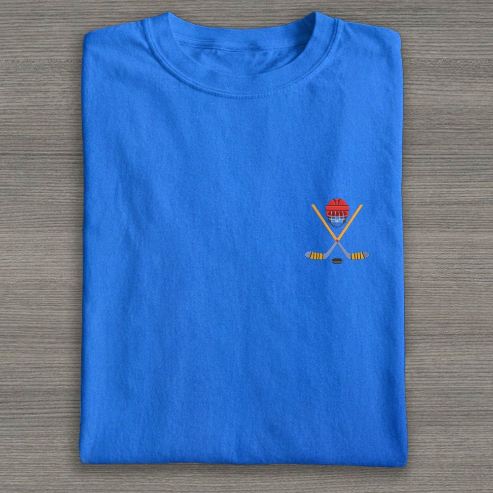 Play Hockey Equipment Embroidery Cotton T-shirt 