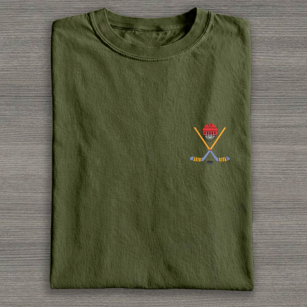 Play Hockey Equipment Embroidery Cotton T-shirt 