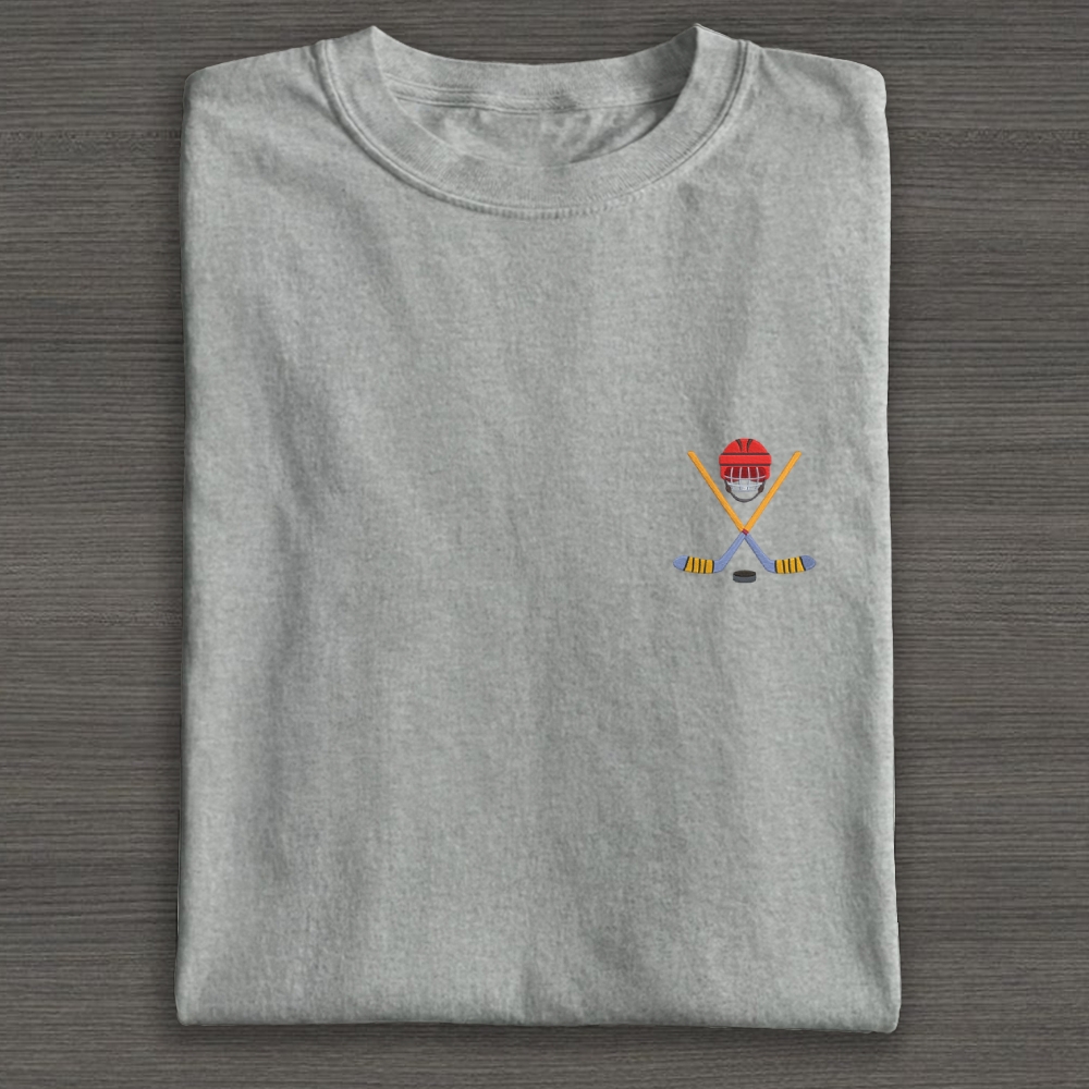 Play Hockey Equipment Embroidery Cotton T-shirt 