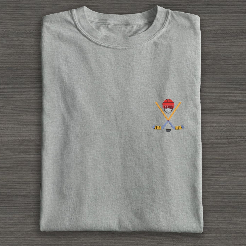 Play Hockey Equipment Embroidery Cotton T-shirt 