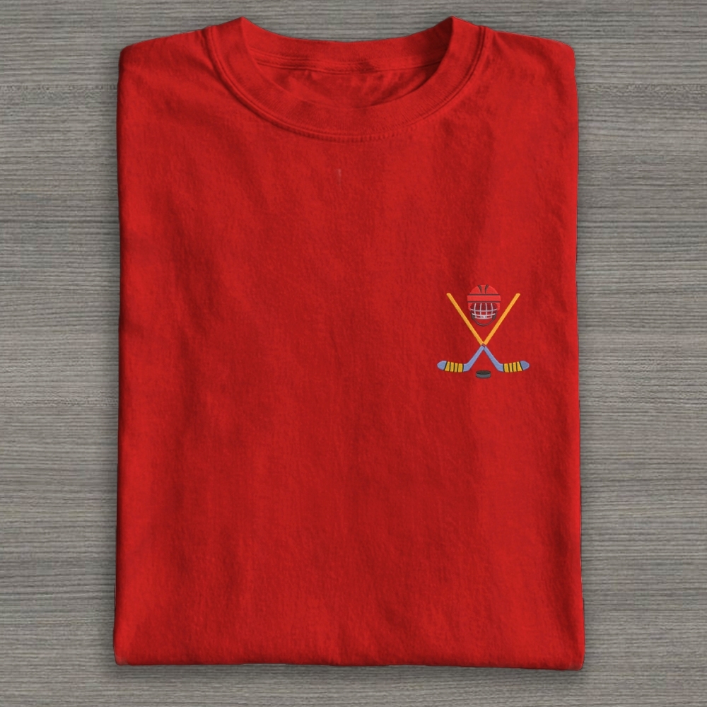 Play Hockey Equipment Embroidery Cotton T-shirt
