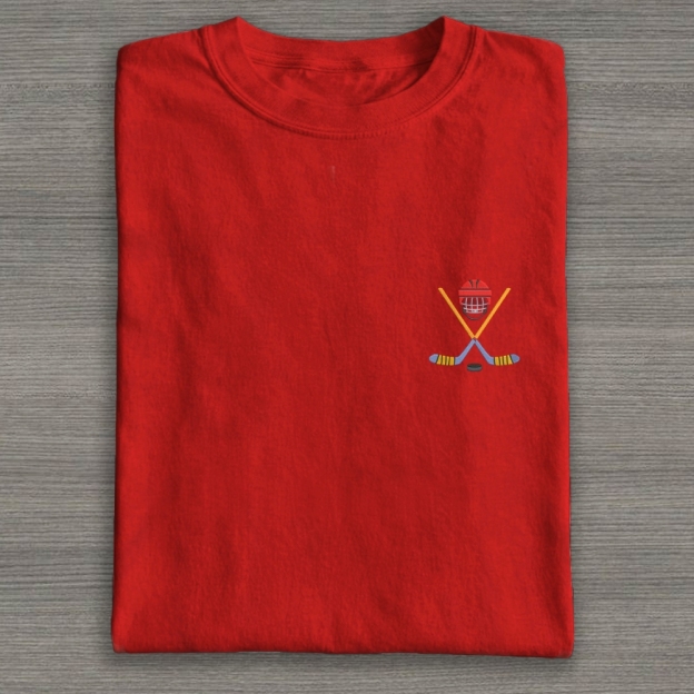Play Hockey Equipment Embroidery Cotton T-shirt 
