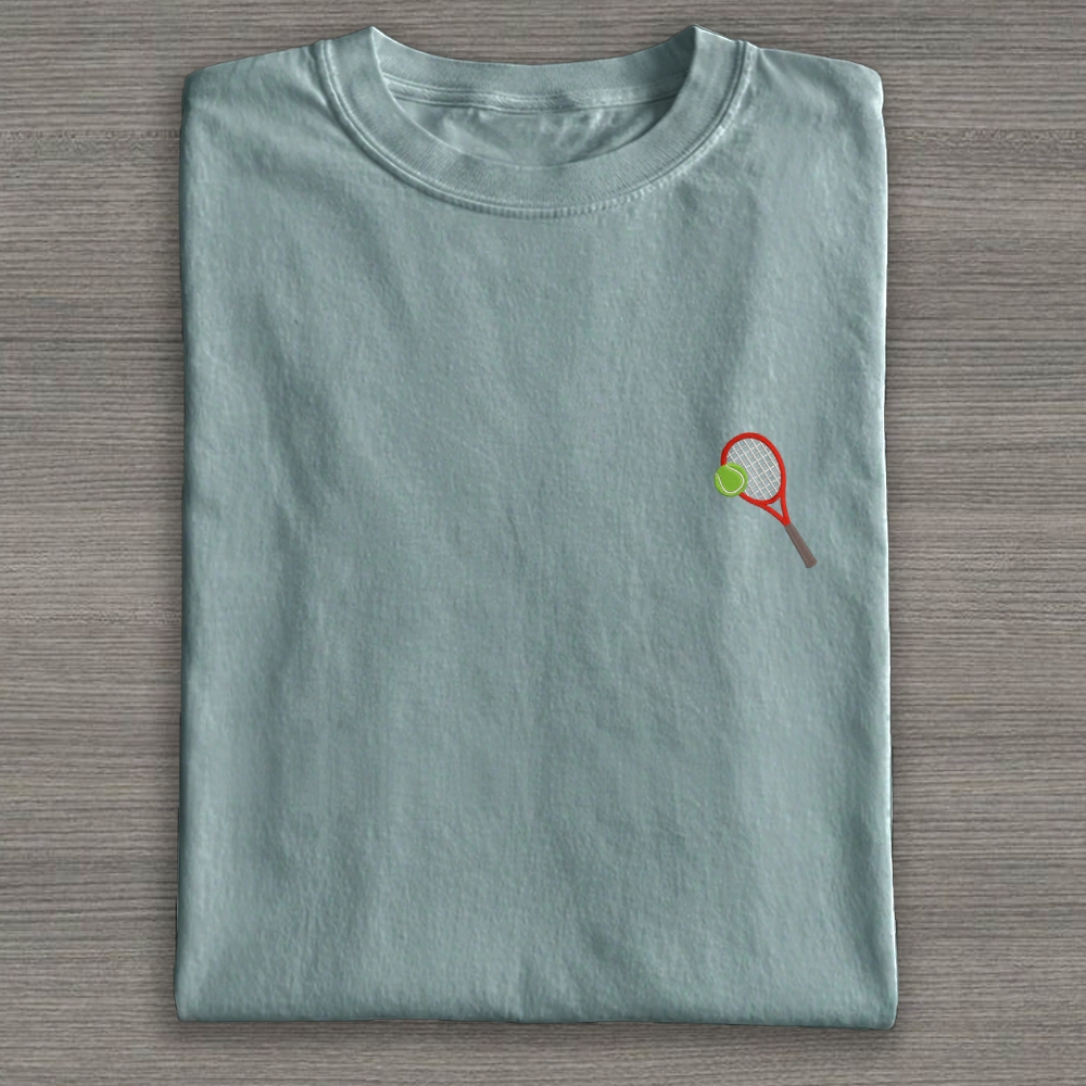 Big Tennis Racket with Ball Embroidery Cotton T-shirt 