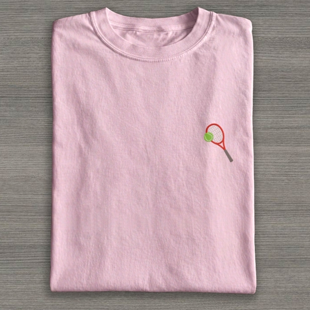 Big Tennis Racket with Ball Embroidery Cotton T-shirt 