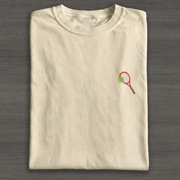 Big Tennis Racket with Ball Embroidery Cotton T-shirt 