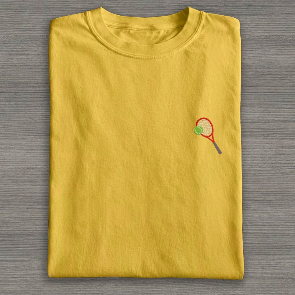Big Tennis Racket with Ball Embroidery Cotton T-shirt 