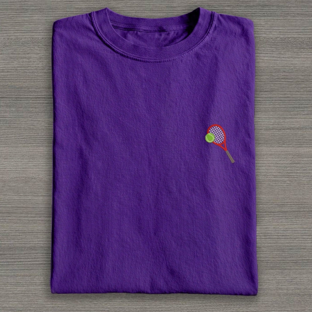 Big Tennis Racket with Ball Embroidery Cotton T-shirt 