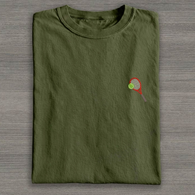 Big Tennis Racket with Ball Embroidery Cotton T-shirt 