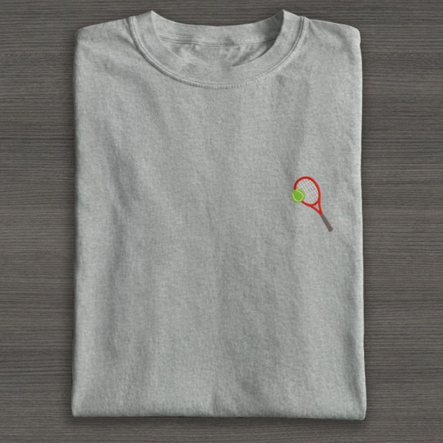 Big Tennis Racket with Ball Embroidery Cotton T-shirt 