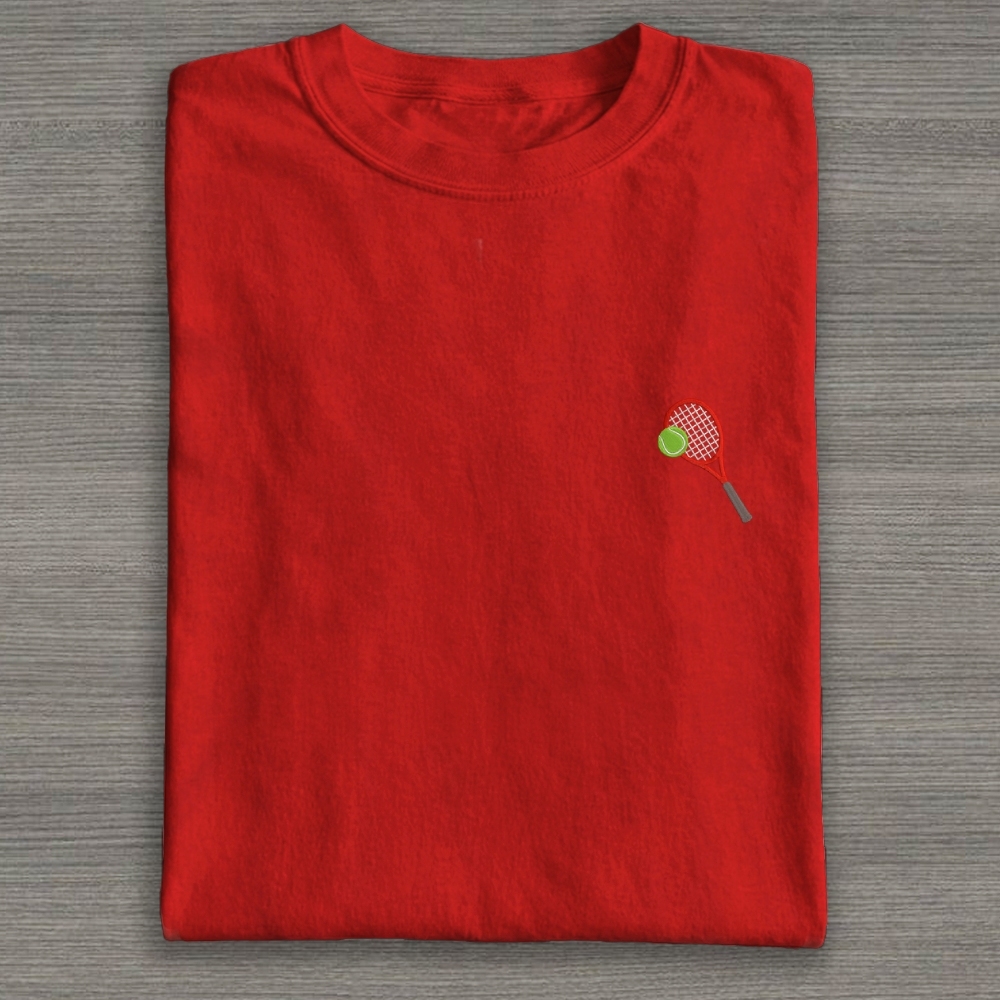 Big Tennis Racket with Ball Embroidery Cotton T-shirt 