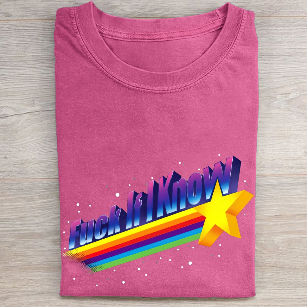 "Fuck If I Know" 80s Rainbow Star Washed Tee 