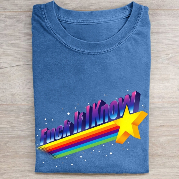 "Fuck If I Know" 80s Rainbow Star Washed Tee 
