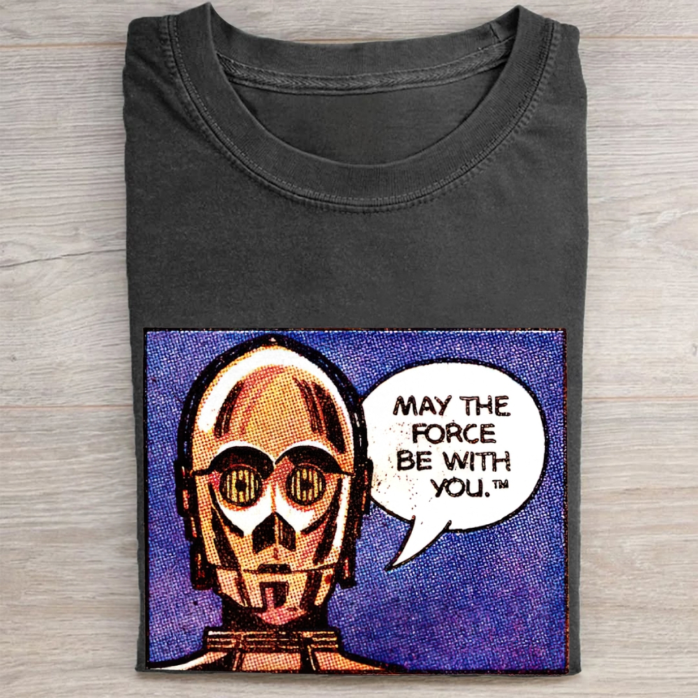 "May The Force Be With You" C-3PO Skull  Vintage Washed Tee