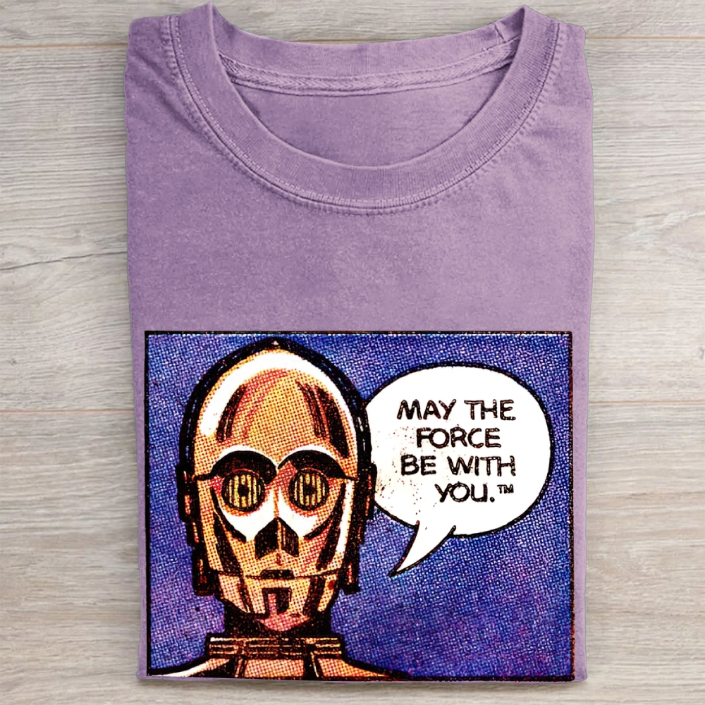 "May The Force Be With You" C-3PO Skull  Vintage Washed Tee