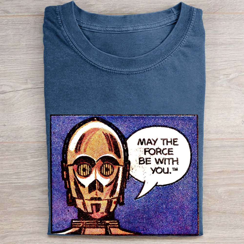 "May The Force Be With You" C-3PO Skull  Vintage Washed Tee