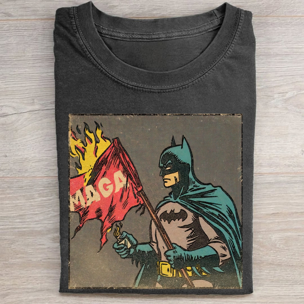 "Batman MAGA Flag Burning" Political Parody Vintage Washed Tee