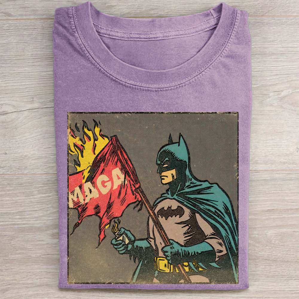"Batman MAGA Flag Burning" Political Parody Vintage Washed Tee