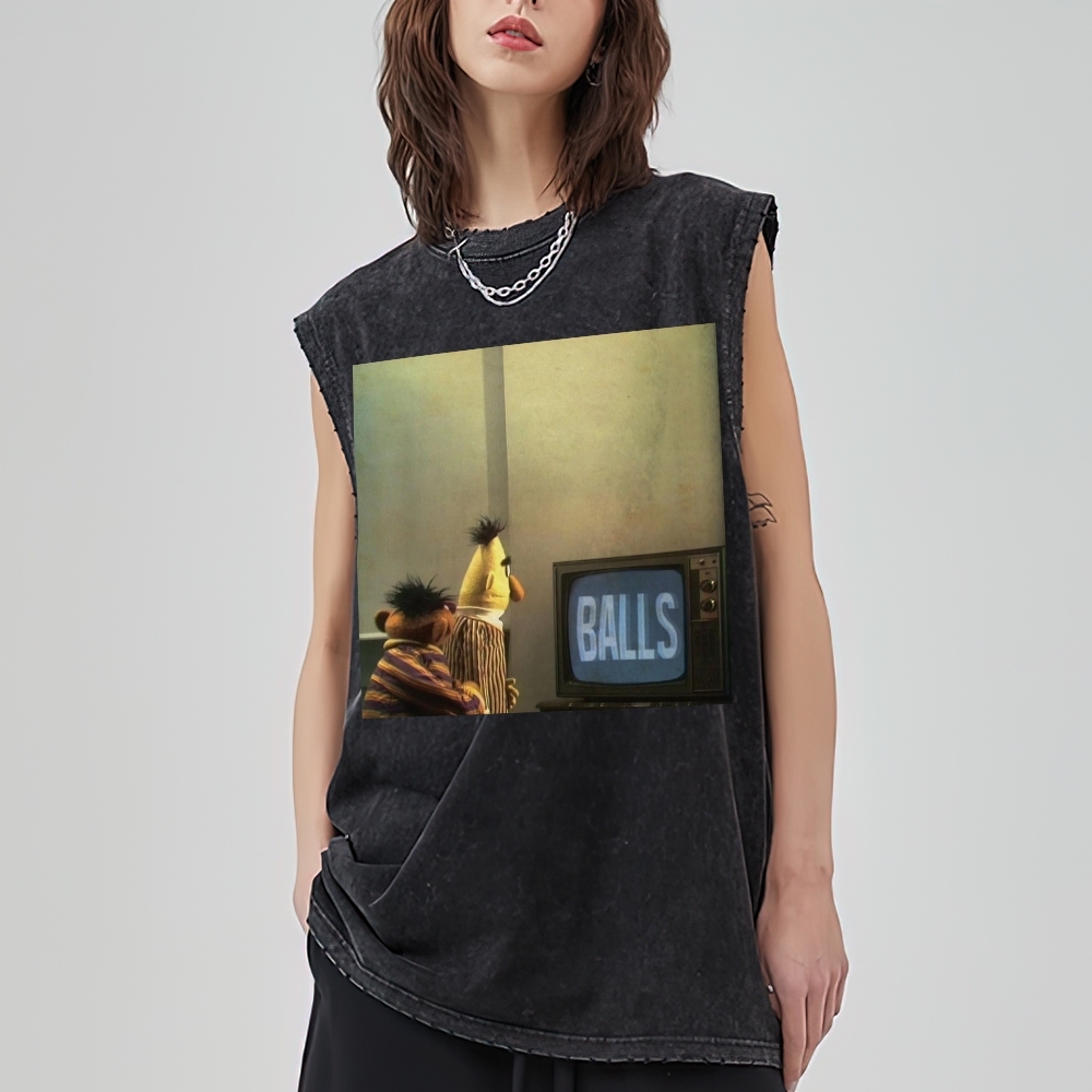 "Balls" Bert & Ernie Meme Cotton T-shirt Washed Vest