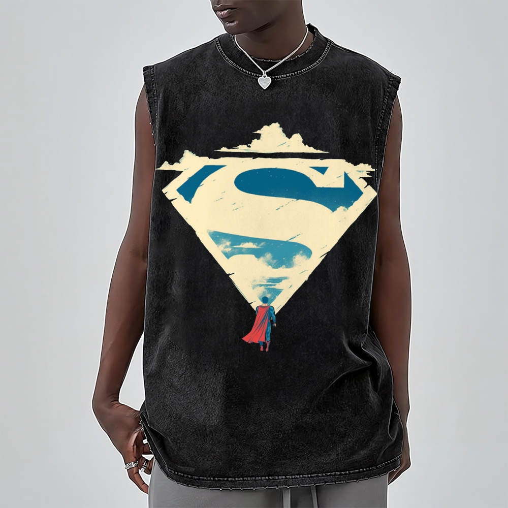 "Superman S-Shield Sky" Minimalist Washed Vest 