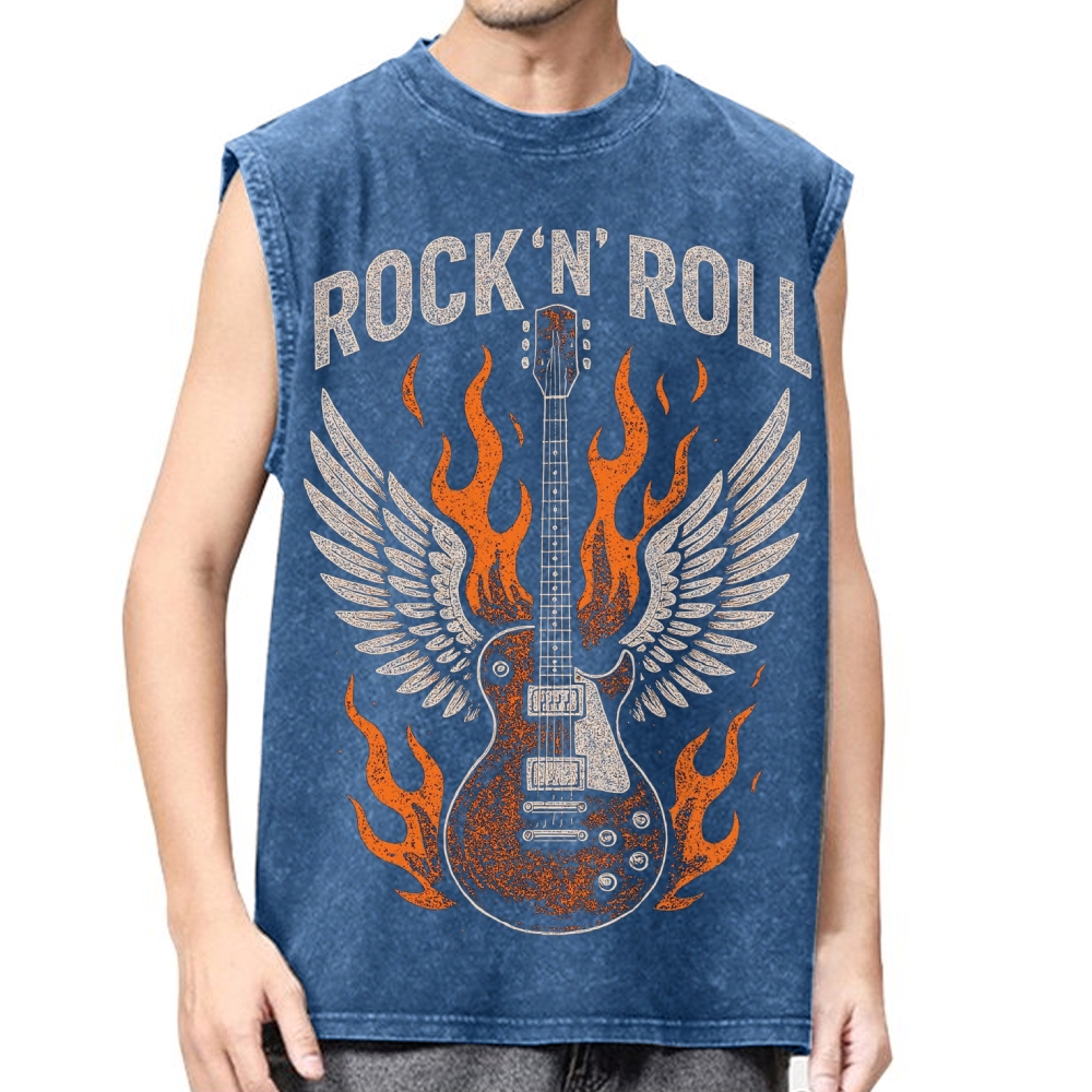 "Rock 'N' Roll" Guitar Wings Washed Vest