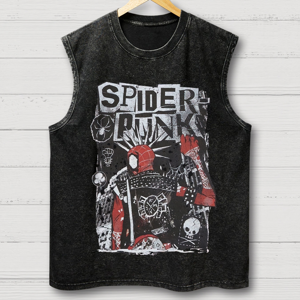 "Spider-Punk" Punk Rock Washed Vest