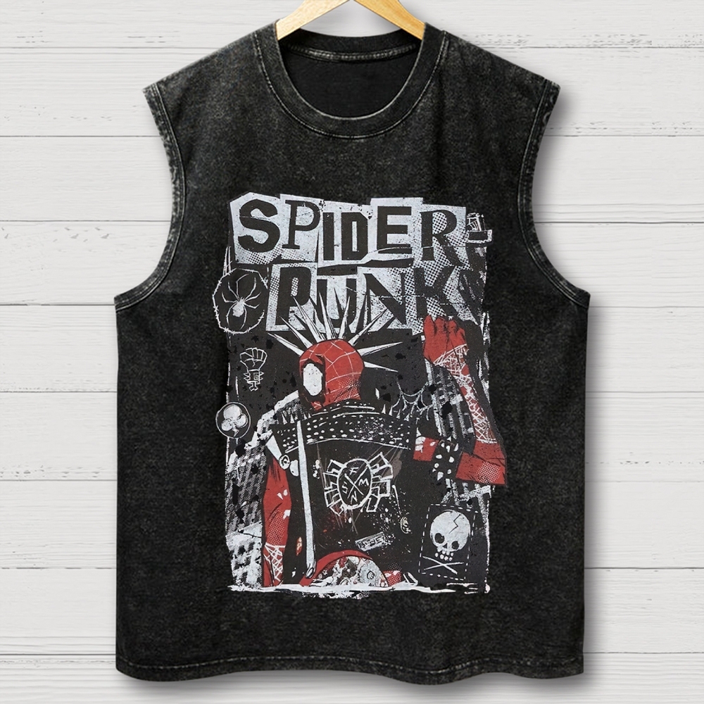 "Spider-Punk" Punk Rock Washed Vest