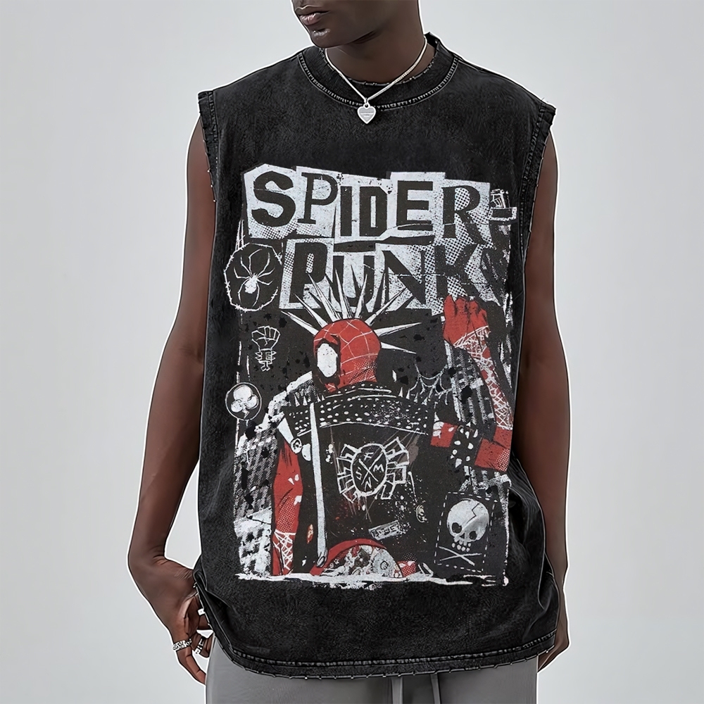 "Spider-Punk" Punk Rock Washed Vest