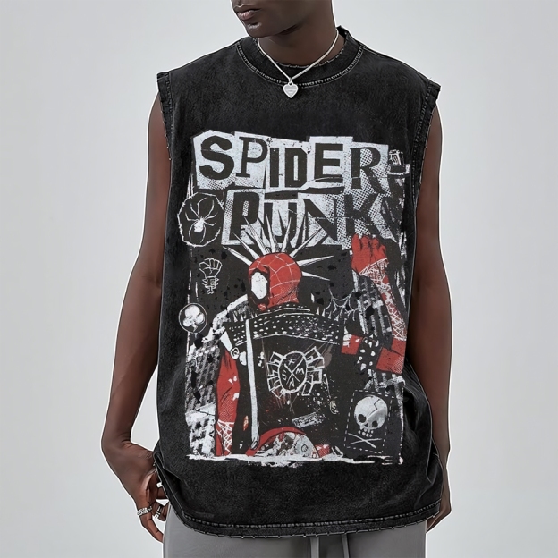 "Spider-Punk" Punk Rock Washed Vest