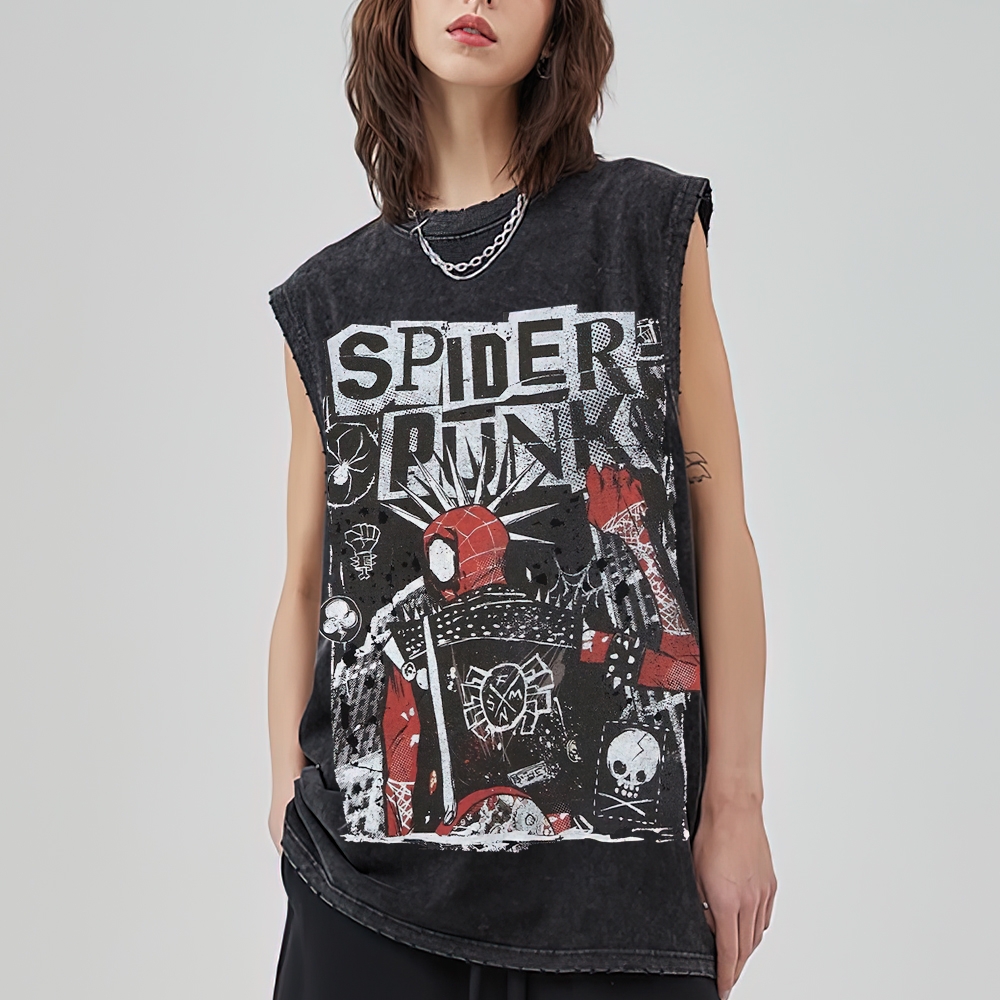 "Spider-Punk" Punk Rock Washed Vest