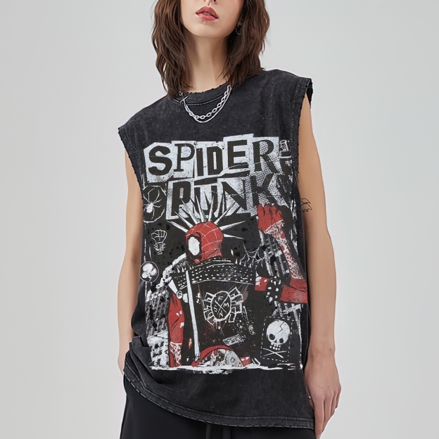 "Spider-Punk" Punk Rock Washed Vest