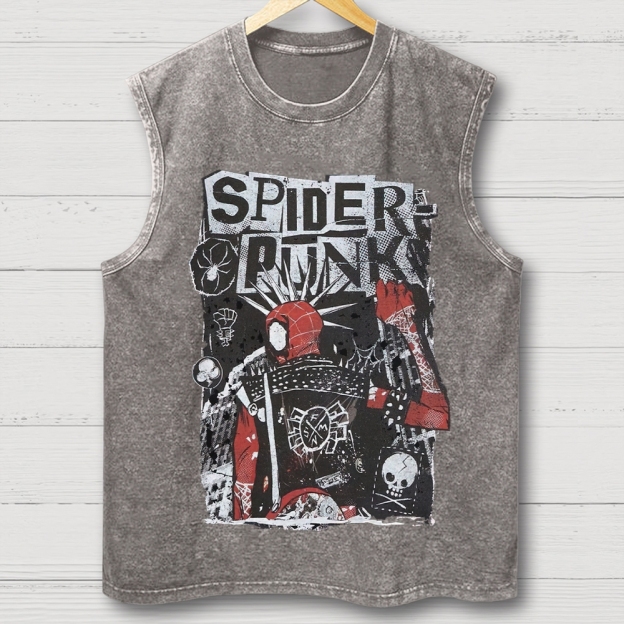 "Spider-Punk" Punk Rock Washed Vest