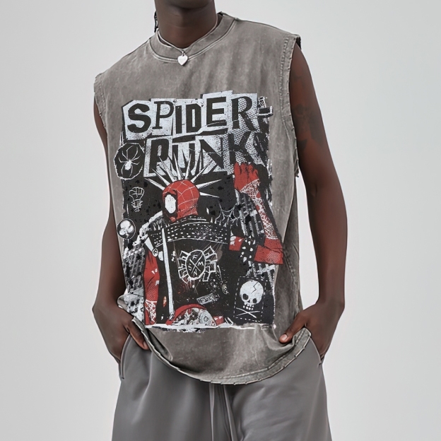 "Spider-Punk" Punk Rock Washed Vest