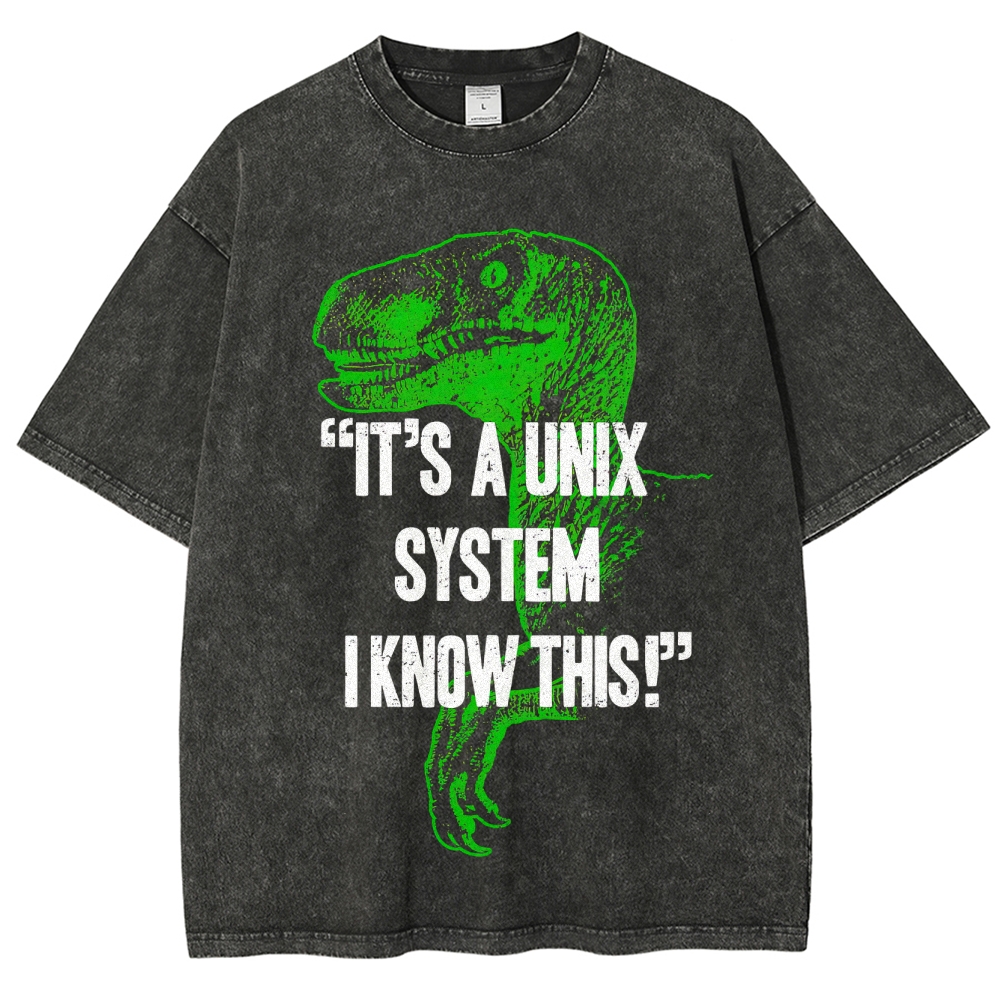 "It's a Unix System" Raptor Washed T-Shirt