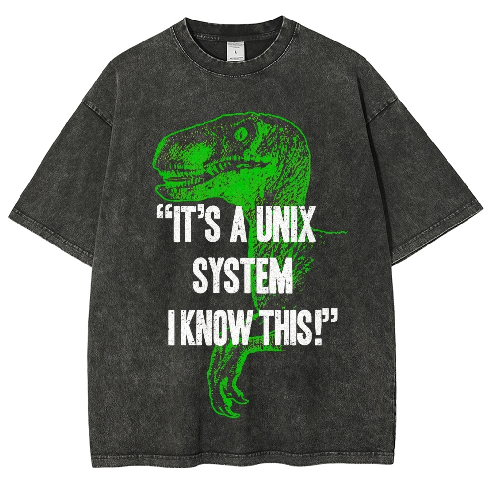 "It's a Unix System" Raptor Washed T-Shirt