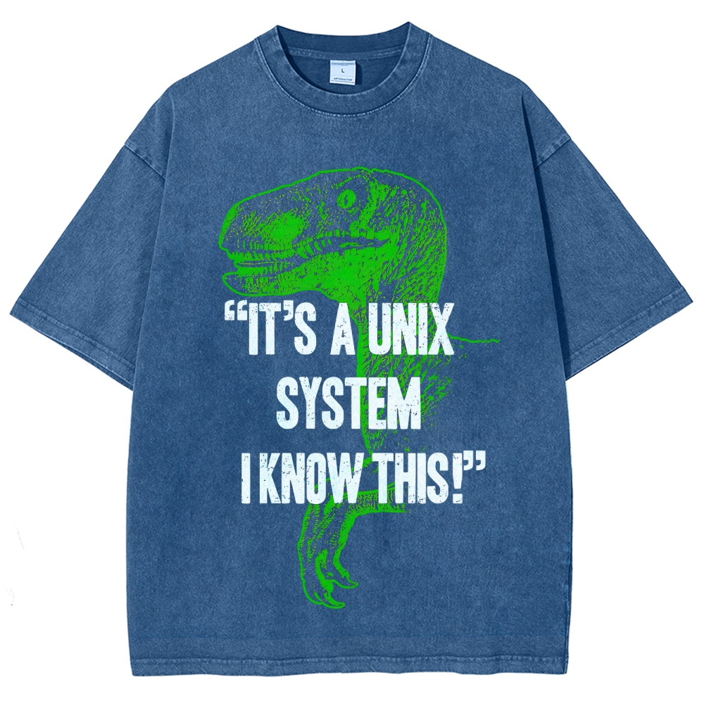 "It's a Unix System" Raptor Washed T-Shirt