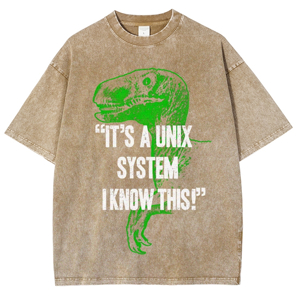 "It's a Unix System" Raptor Washed T-Shirt