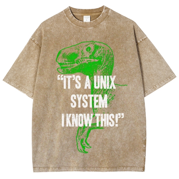 "It's a Unix System" Raptor Washed T-Shirt