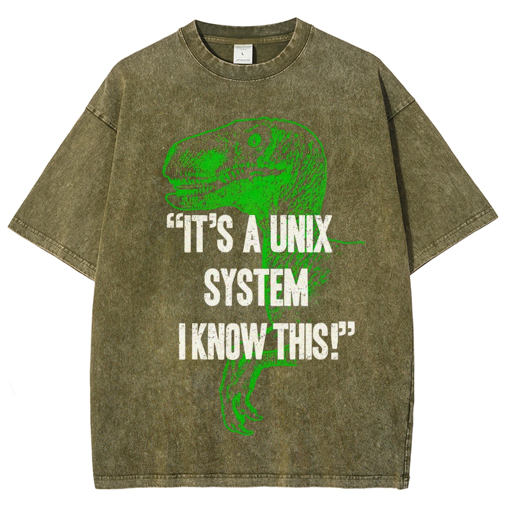 "It's a Unix System" Raptor Washed T-Shirt