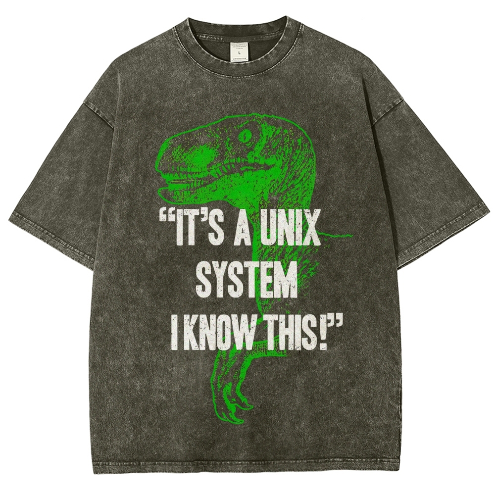 "It's a Unix System" Raptor Washed T-Shirt