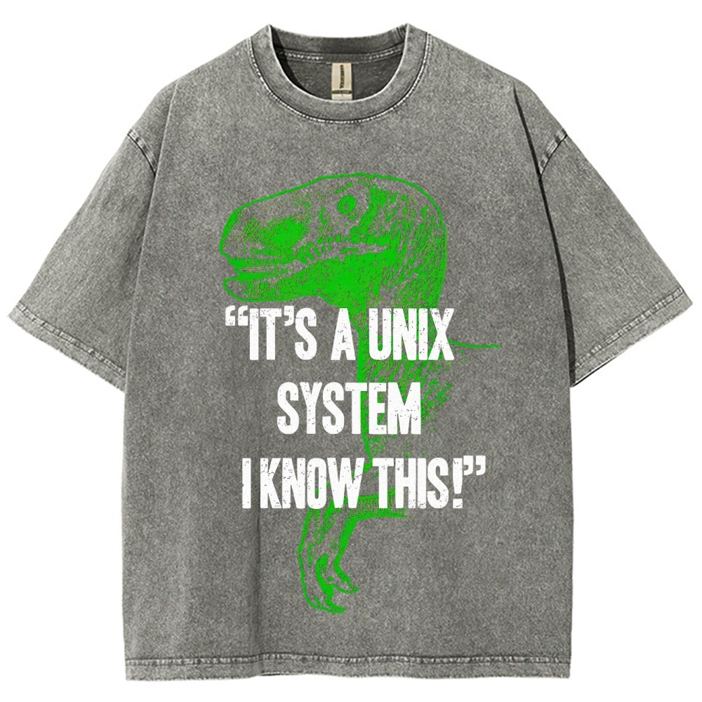 "It's a Unix System" Raptor Washed T-Shirt