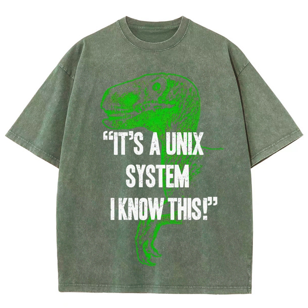 "It's a Unix System" Raptor Washed T-Shirt