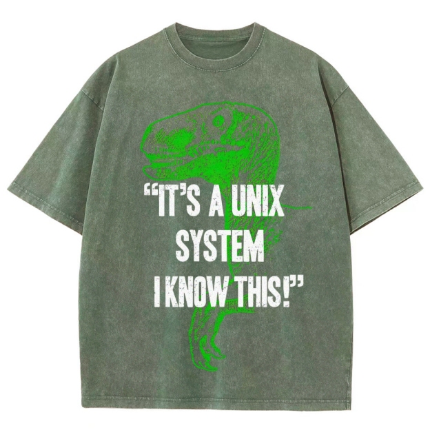 "It's a Unix System" Raptor Washed T-Shirt