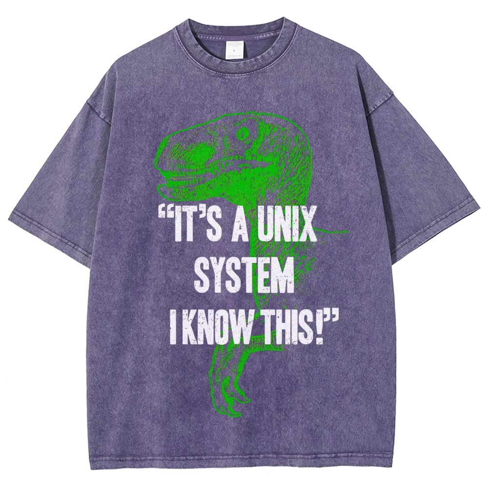 "It's a Unix System" Raptor Washed T-Shirt