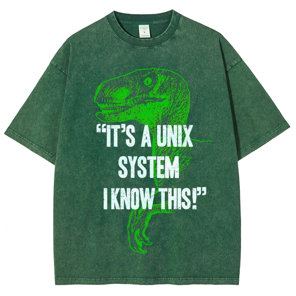 "It's a Unix System" Raptor Washed T-Shirt
