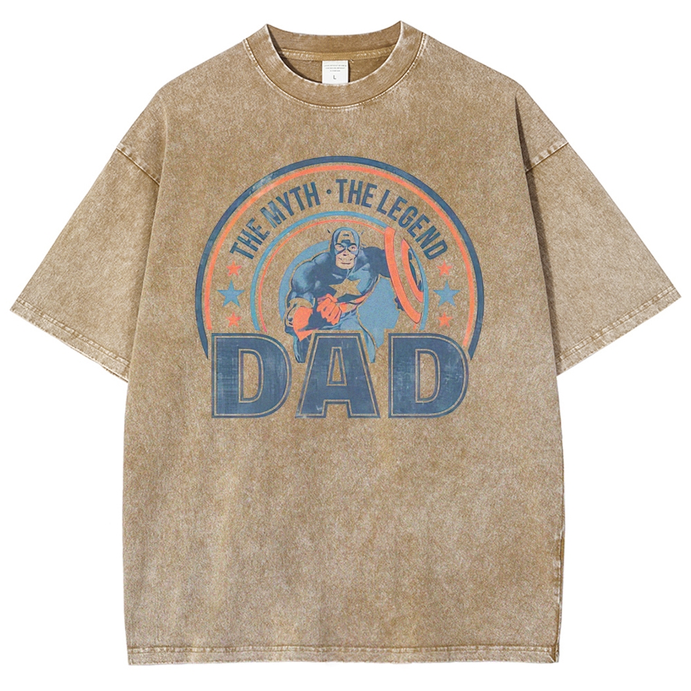"Captain Dad: The Myth The Legend" Captain America Washed T-Shirt