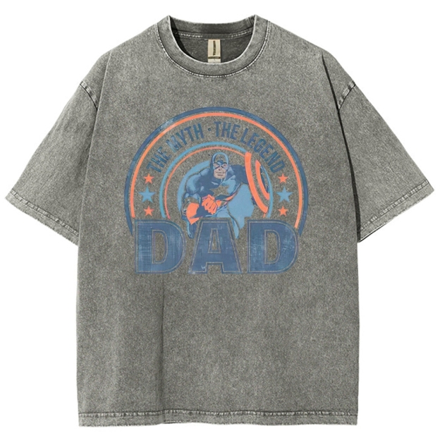 "Captain Dad: The Myth The Legend" Captain America Washed T-Shirt
