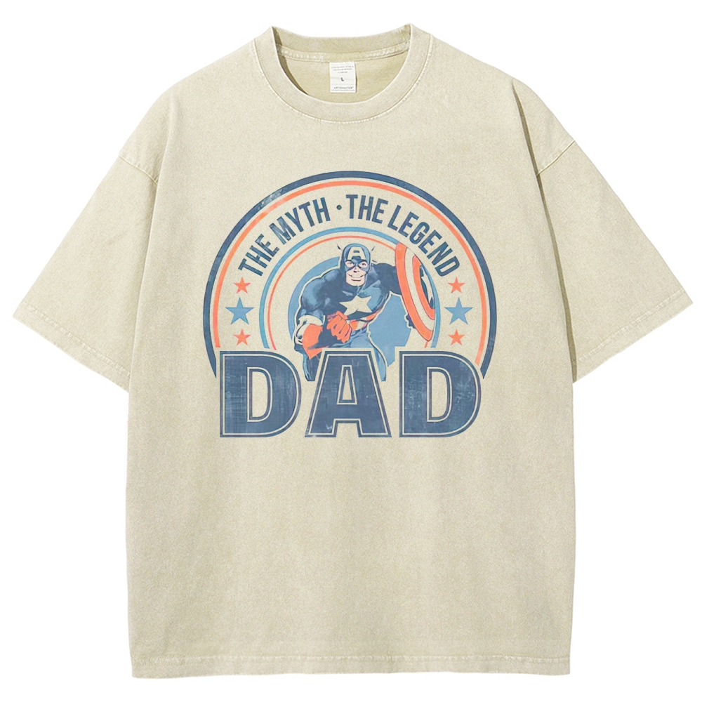 "Captain Dad: The Myth The Legend" Captain America Washed T-Shirt