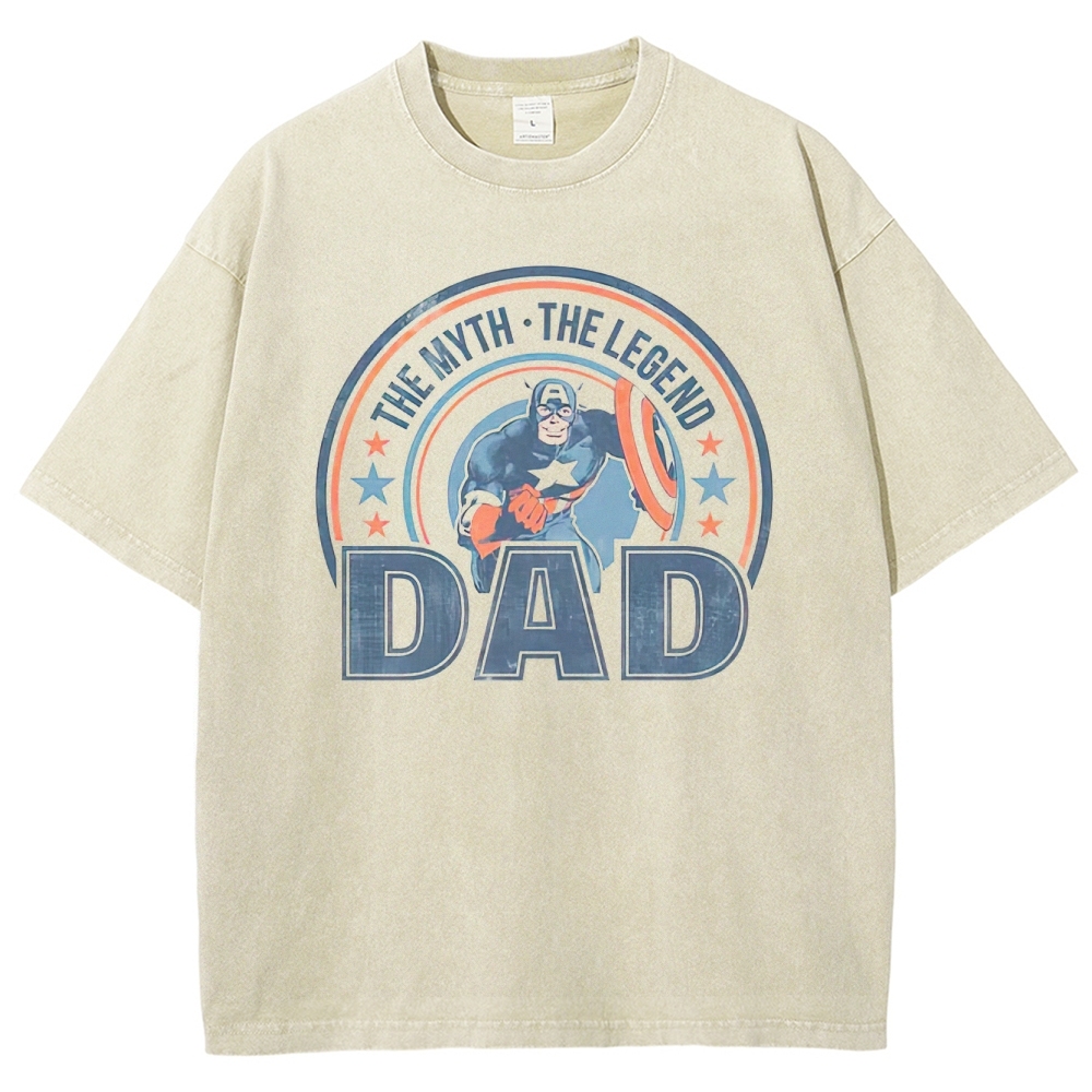 "Captain Dad: The Myth The Legend" Captain America Washed T-Shirt