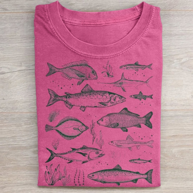 "Vintage Fish Species" Nautical Vintage Washed Tee