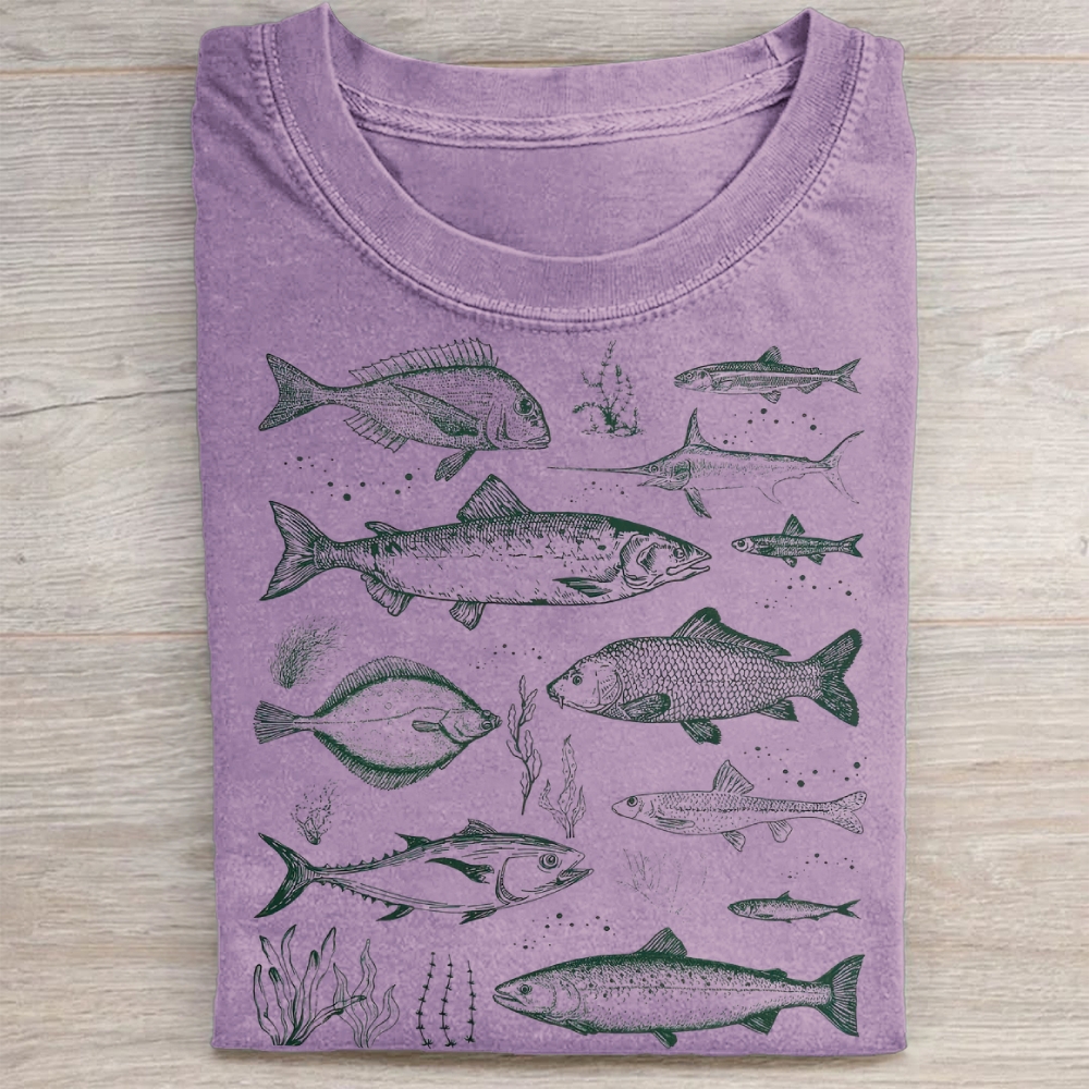 "Vintage Fish Species" Nautical Vintage Washed Tee